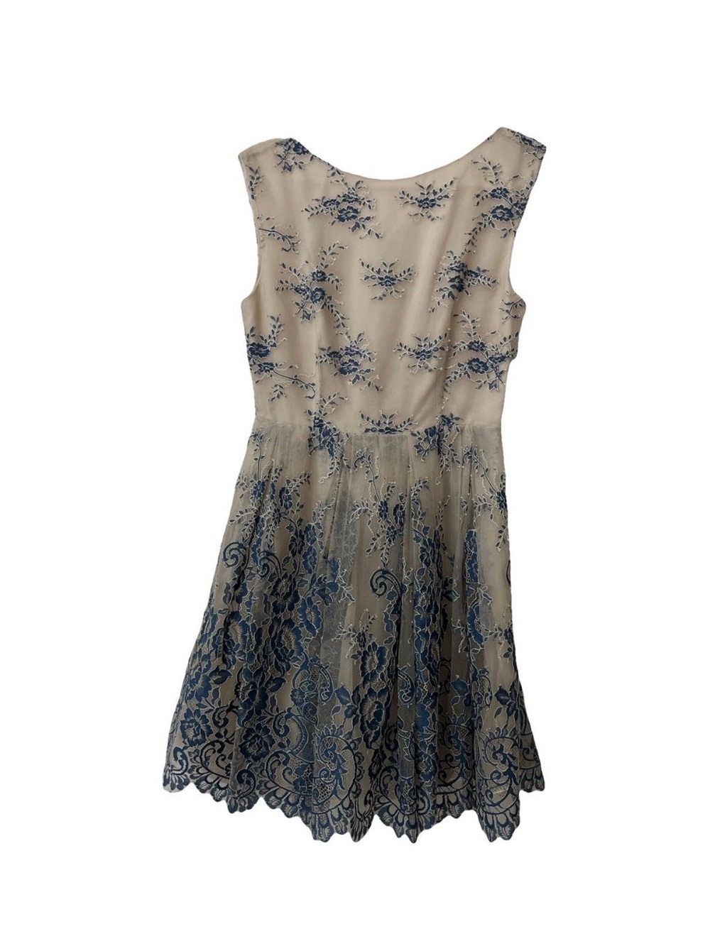 Alice + Olivia Fila Ivory Tulle Dress Blue Lace Overlay